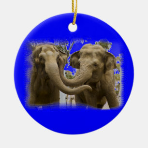 Pair of Elephants Blue Ceramic Tree Decoration