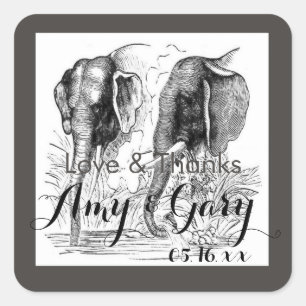 Pair of Elephants Love & Thanks Square Sticker