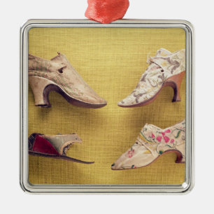 Pair of embroidered shoes, c.1714 metal tree decoration