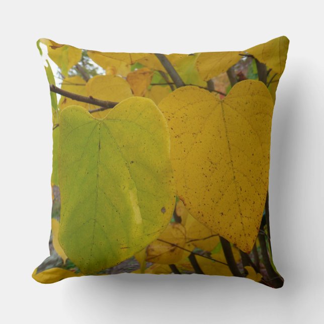 Pair of Fall Redbud Leaves Autumn Photography Cushion (Front)