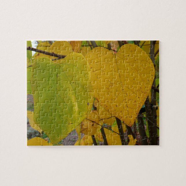 Pair of Fall Redbud Leaves Autumn Photography Jigsaw Puzzle (Horizontal)