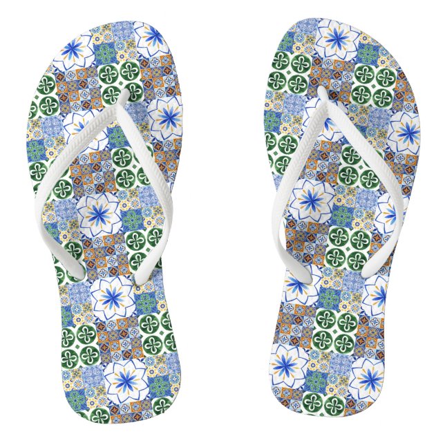 Pair of Flip Flops Portuguese tiles (Footbed)