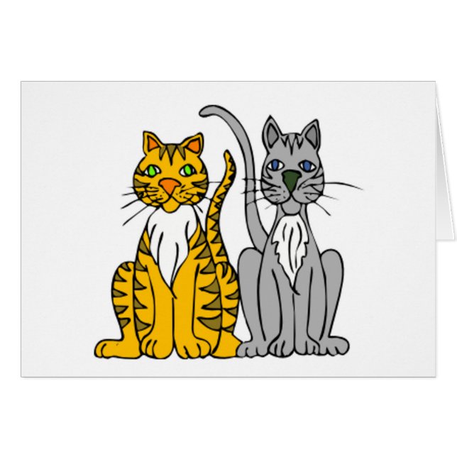 Pair of Funny Cartoon Alley Cats Whimsical (Front Horizontal)