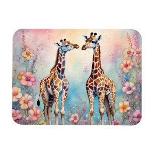 Pair of Giraffes In a Pastel Garden Magnet