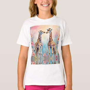 Pair of Giraffes In a Pastel Garden T-Shirt