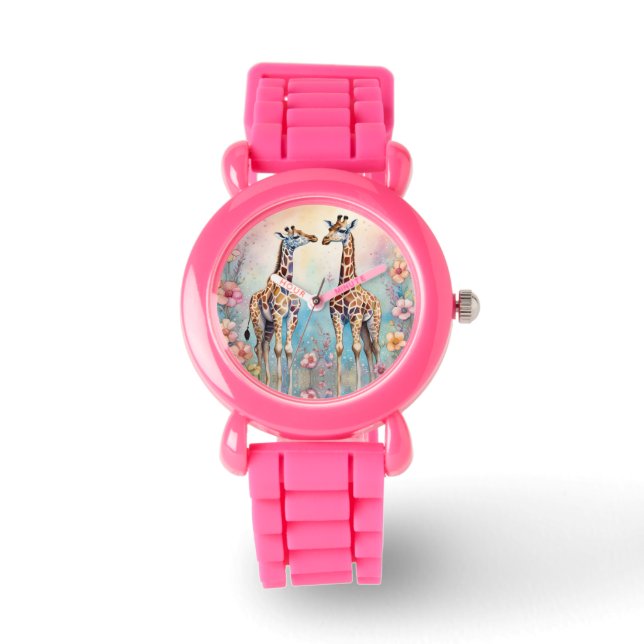 Pair of Giraffes In a Pastel Garden Watch (Front)