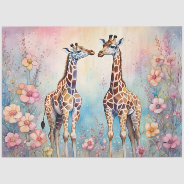 Pair of Giraffes in Love in a Pastel Garden Tissue Paper (Front)