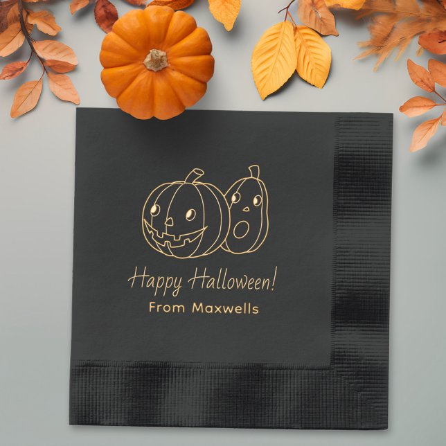 Pair of Halloween Pumpkins Family Name Foil Napkins (Creator Uploaded)