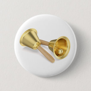 Pair of handbells with wooden handles 6 cm round badge