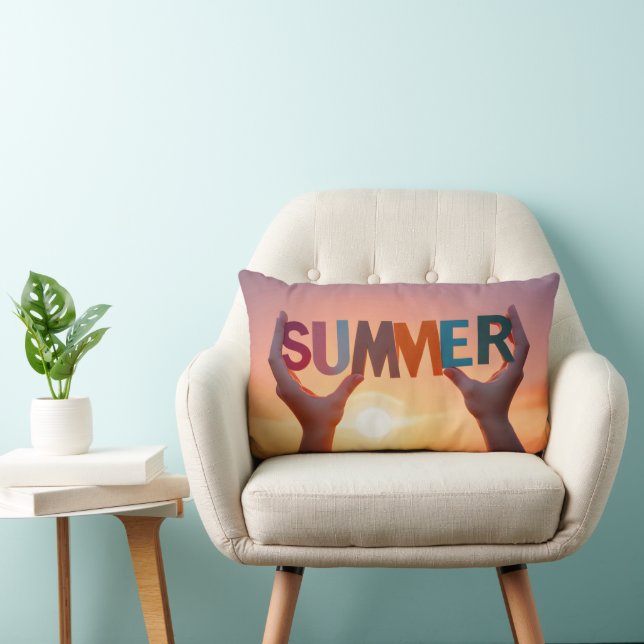 Pair of Hands Holding Summer Text  Lumbar Cushion (Chair)