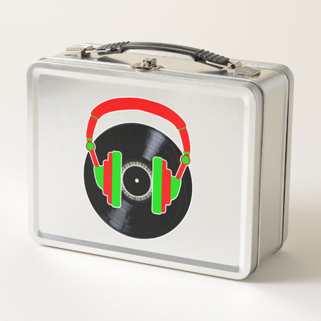 Pair Of Headphones On Vinyl Metal Lunch Box (Front)