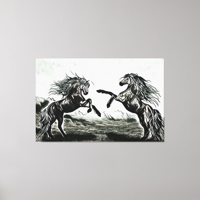 Pair Of Horses In Black and White   Canvas Print (Front)
