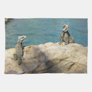 Pair of Iguanas Tropical Wildlife Photography Tea Towel