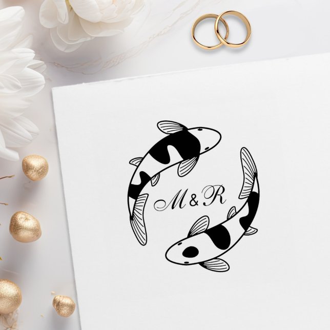 Pair of Japanese Koi Fish Wedding Monogram Rubber Stamp (Creator Uploaded)