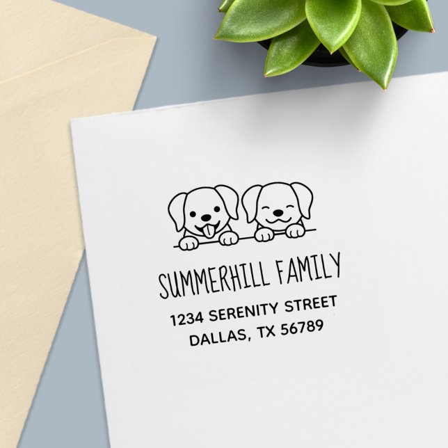 Pair of Labrador Dogs Peeking Family Address Self-inking Stamp (Creator Uploaded)