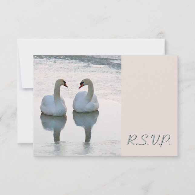 Pair of Lovebird Swans Gazing Wedding RSVP (Front)