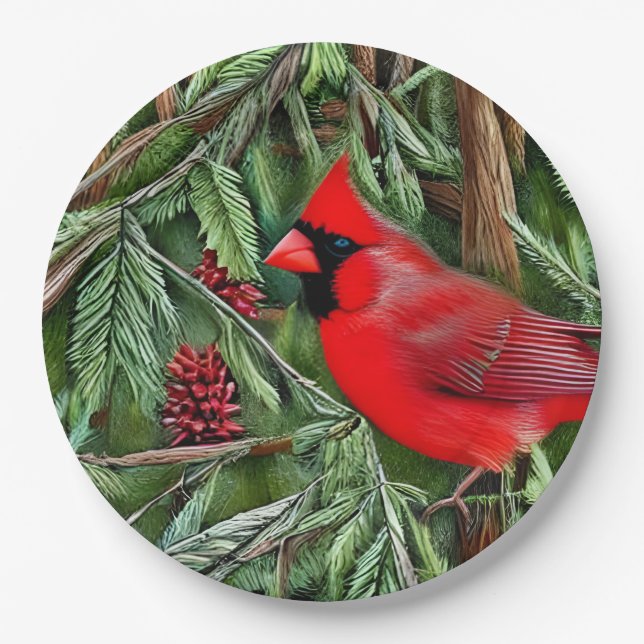 Pair of Majestic Wild Red Cardinals Paper Plate (Front)