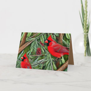Pair of Majestic Wild Red Cardinals Thank You Card