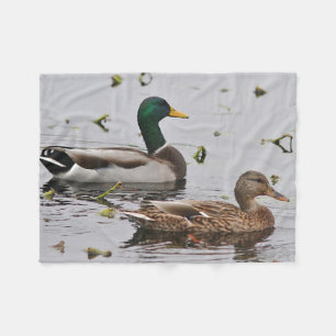 Pair of Mallard Ducks Fleece Blanket