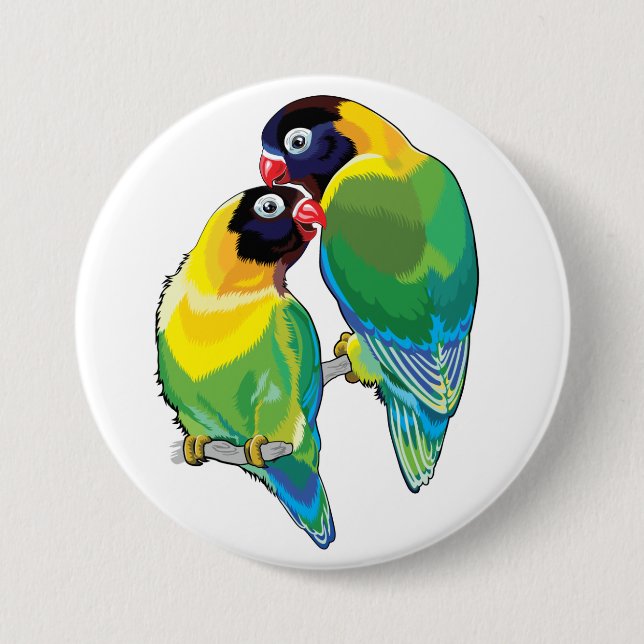 pair of masked lovebirds 7.5 cm round badge (Front)