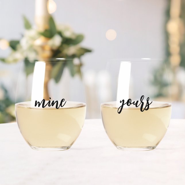 Pair of Mine Yours  Stemless Wine Glass (Insitu (Wedding))