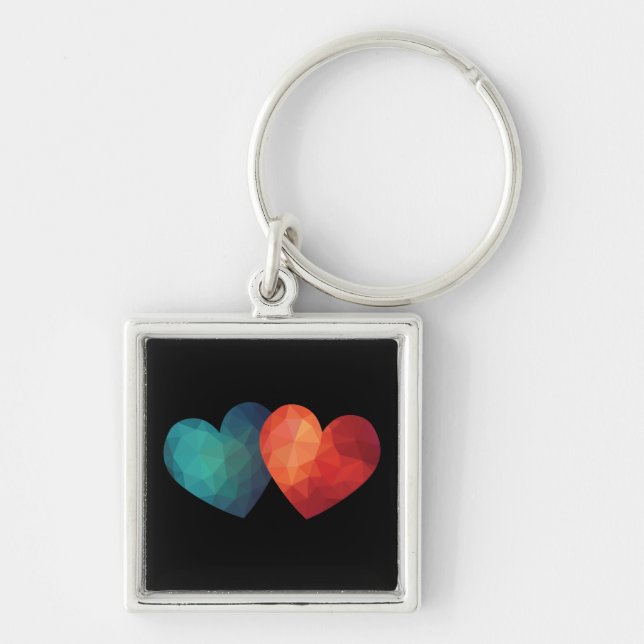 Pair of modern design hearts key ring (Front)