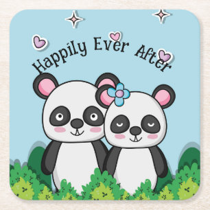 Pair of Pandas Square Paper Coaster