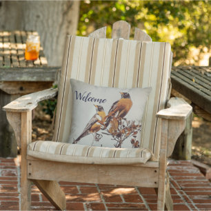 "Pair of Robins" Welcome Throw Pillow