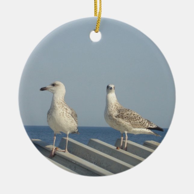 Pair of Seagulls Ceramic Tree Decoration (Front)