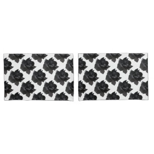 Pair of Standard Size Pillowcases/Black Roses Pillowcase