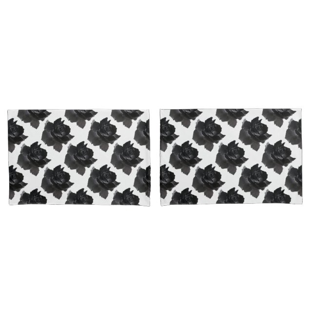 Pair of Standard Size Pillowcases/Black Roses Pillowcase (Front-Set)