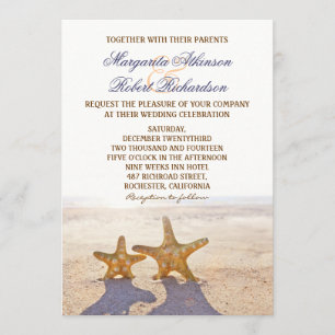 pair of starfish beach wedding invitations
