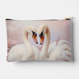 Pair of Swans on Pink Floral Accessory Pouch