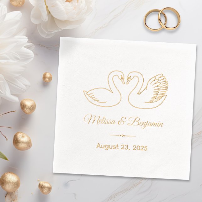 Pair of Swans Save the Date Wedding Anniversary Foil Napkins (Creator Uploaded)