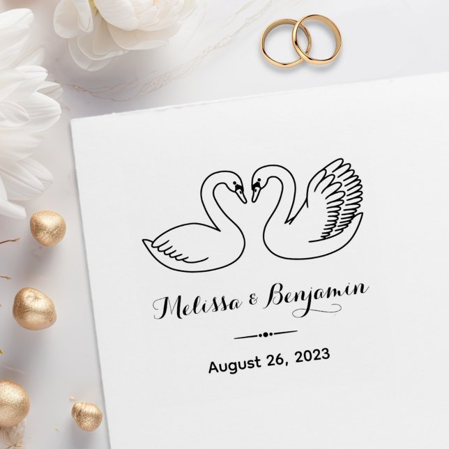Pair of Swans Save the Date Wedding Anniversary Rubber Stamp (Creator Uploaded)