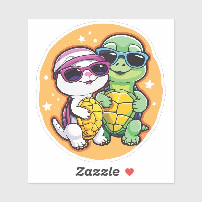 Pair of Turtles in Love - Durable Vinyl Sticker  (Sheet)