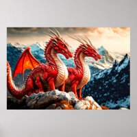 Pair Of Vicious Perched Flying Dragons