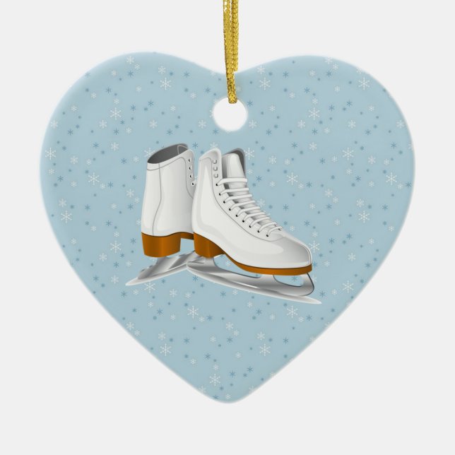 pair of white ice skates ceramic tree decoration (Front)