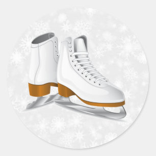 pair of white ice skates classic round sticker