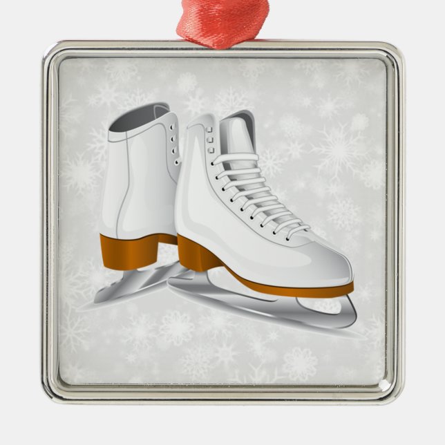 pair of white ice skates metal tree decoration (Front)
