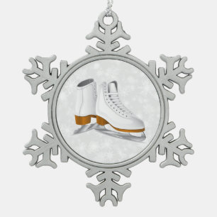 pair of white ice skates pewter snowflake ornament