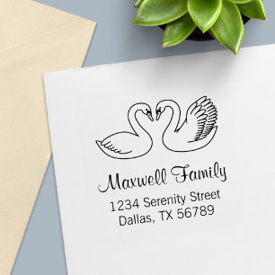Pair of White Swans Couple Address Self-inking Stamp