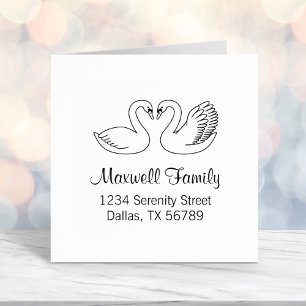 Pair of White Swans Couple Address Self-inking Stamp