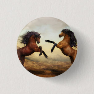 pair of wild horses 3 cm round badge