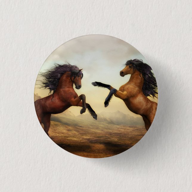 pair of wild horses   3 cm round badge (Front)