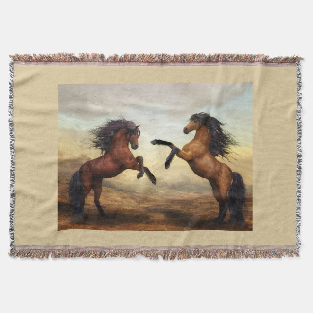 pair of wild horses  throw blanket (Front)