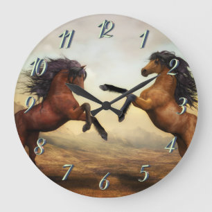 pair of wild horses   wall clock