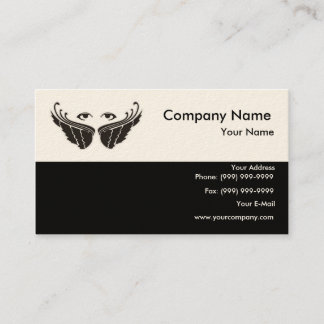 Pair of wings with two woman eyes above business card