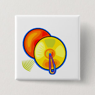 Pair of yellow cymbals outlined in blue graphic 15 cm square badge