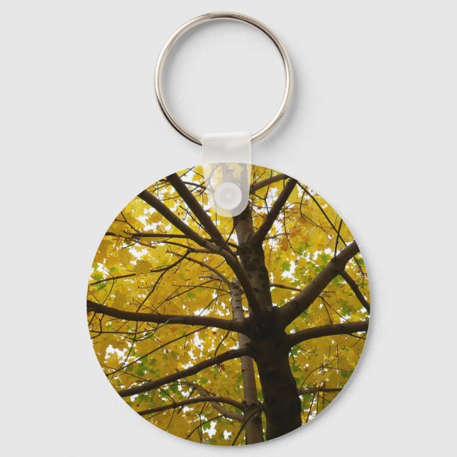 Pair of Yellow Maple Trees Autumn Nature Key Ring (Front)